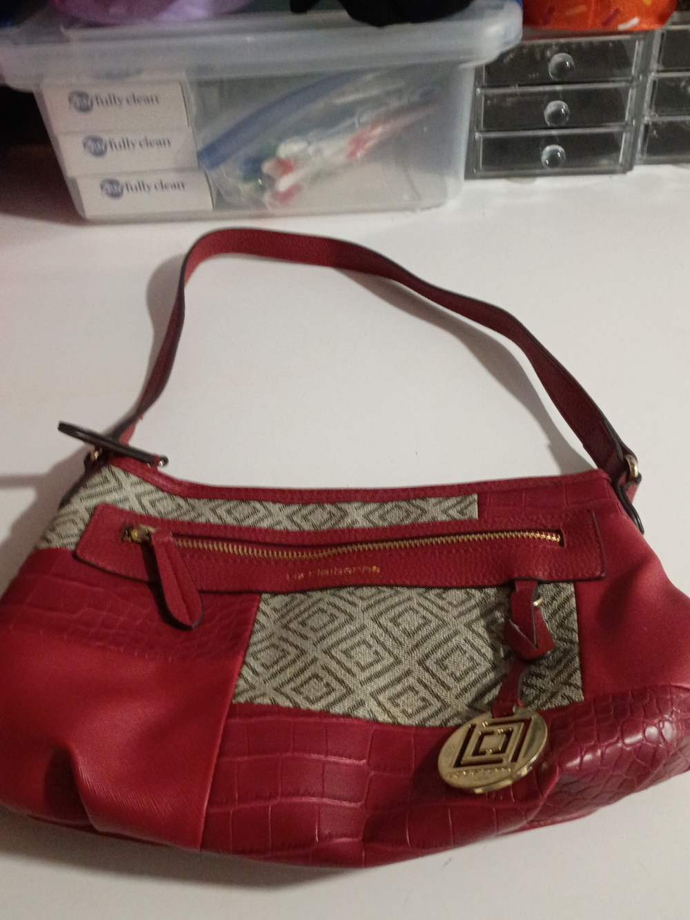Liz Claiborne Red and Beige Patterned Shoulder Bag
